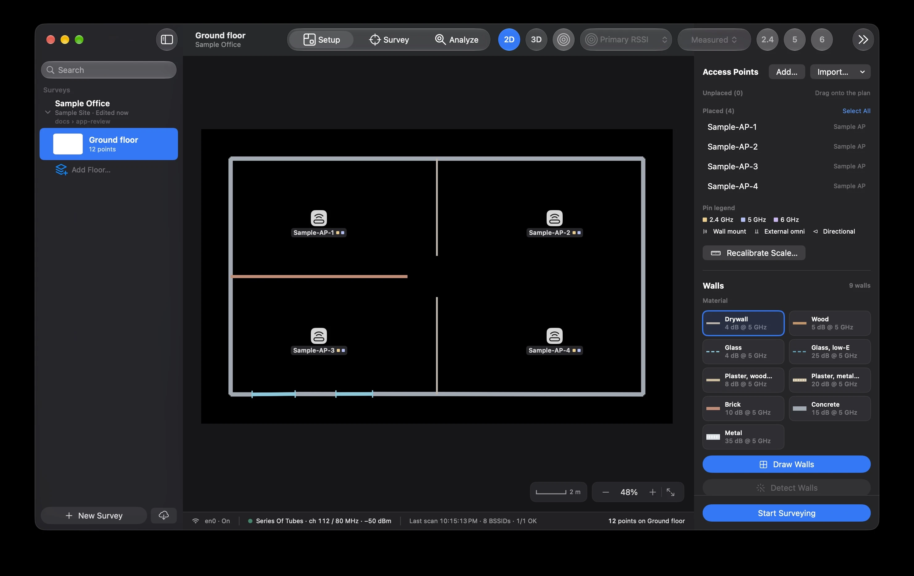 MacFiMapper setting up a floor plan in 2D