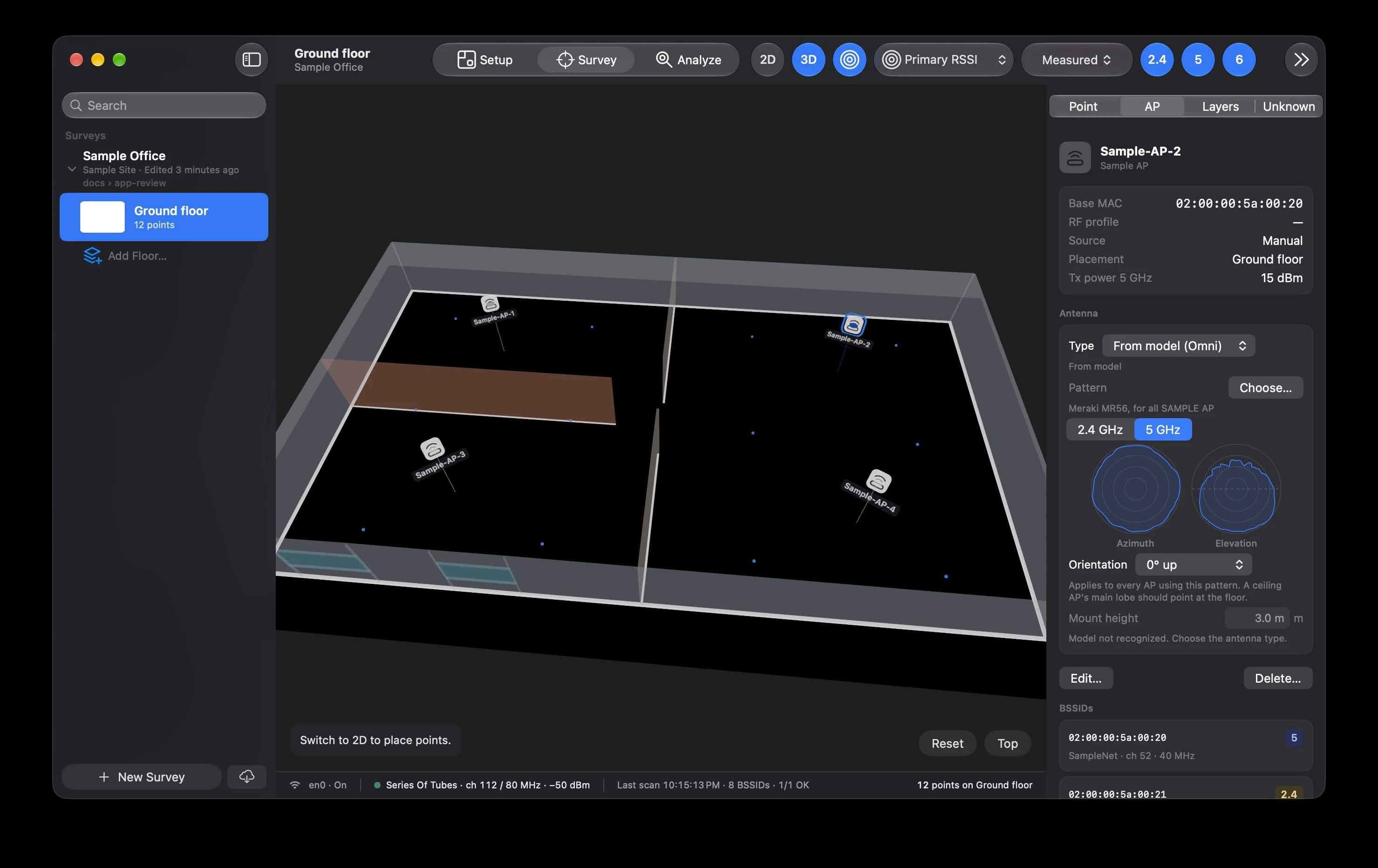 3D view of a floor with access points